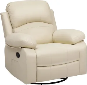 YITAHOME Oversized Rocker Recliner Chair with Heat and Massage, Lazy Boy Recliner with Overstuffed Armrest, Rocking Function and Side Pocket, Faux Leather Manual Reclining Chair for Living Room,Biege2