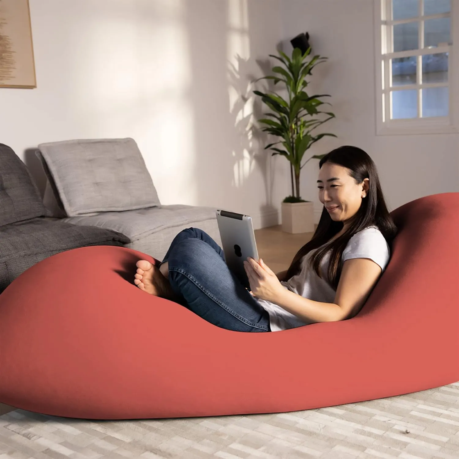 Yogibo Max 6 Foot Giant Bean Bag Chair Bed Lounger for Adults, Kids and Teens with Filling, Extra Large, Oversized, Big, Huge, Plush, Sensory Beanbag Couch Sofa Sack, Washable Cover, Coral