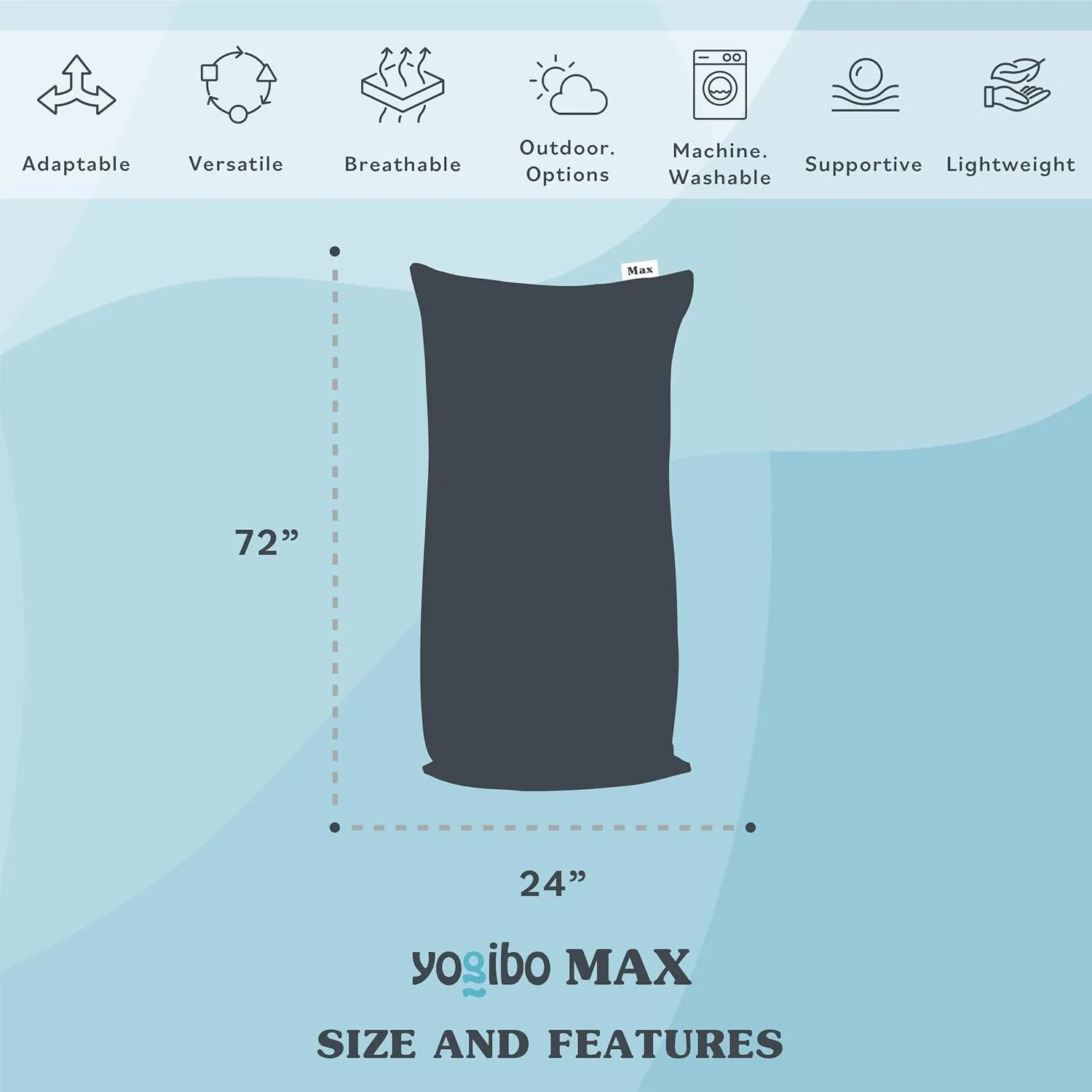 Yogibo Max 6 Foot Giant Bean Bag Chair Bed Lounger for Adults, Kids and Teens with Filling, Extra Large, Oversized, Big, Huge, Plush, Sensory Beanbag Couch Sofa Sack, Washable Cover, Coral