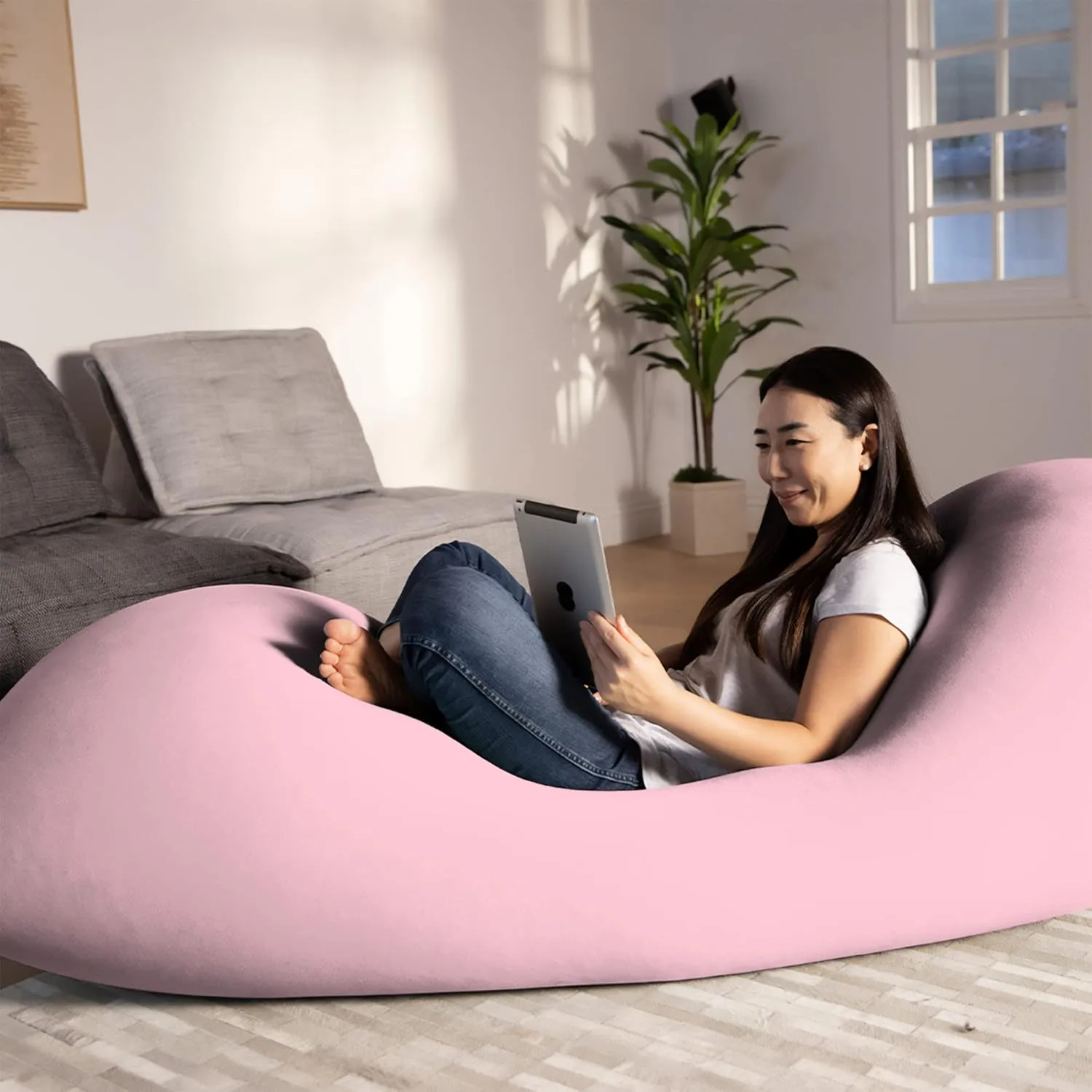 Yogibo Max 6 Foot Giant Bean Bag Chair Bed Lounger for Adults, Kids and Teens with Filling, Extra Large, Oversized, Big, Huge, Plush, Sensory Beanbag Couch Sofa Sack, Washable Cover, Flamingo