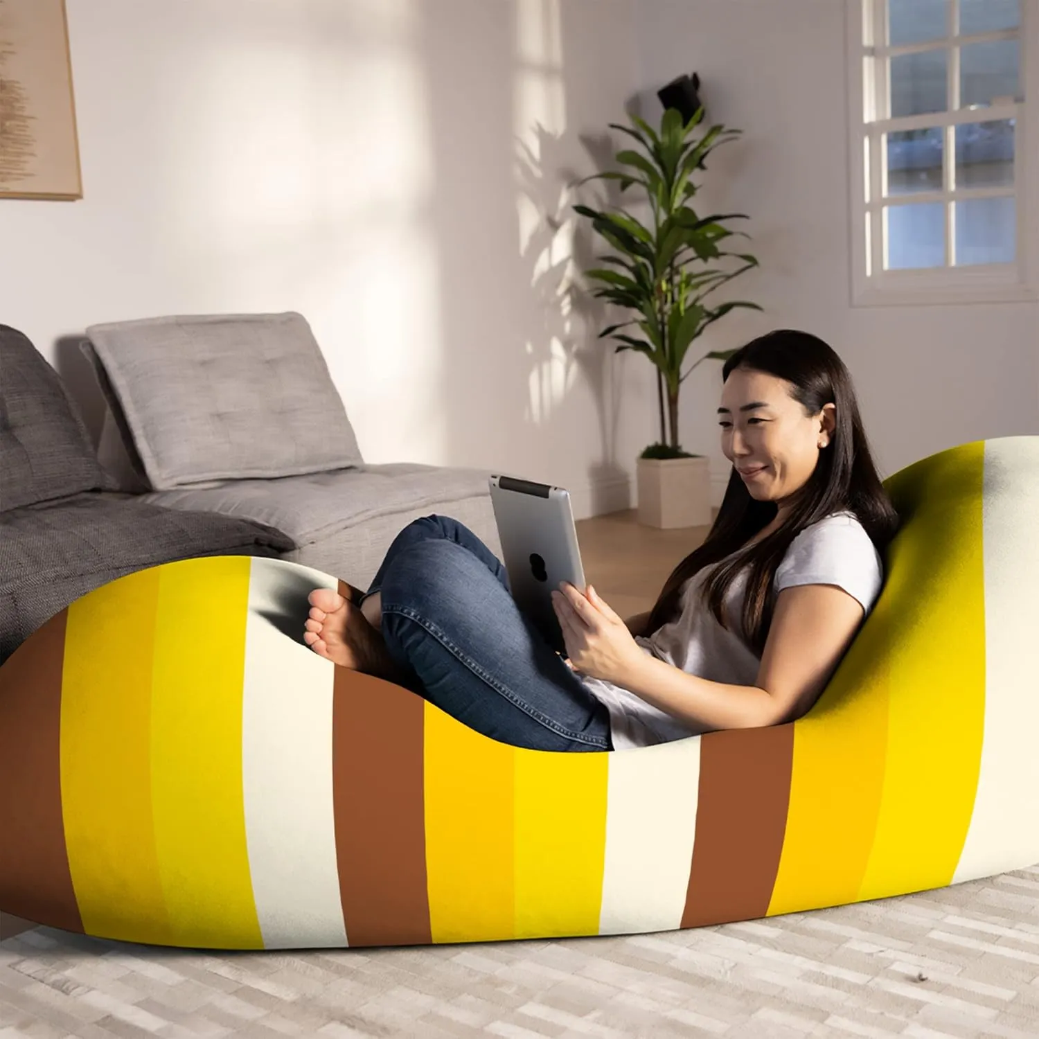 Yogibo Max 6 Foot Giant Bean Bag Chair Bed Lounger for Adults, Kids and Teens with Filling, Extra Large, Oversized, Big, Huge, Plush, Sensory Beanbag Couch Sofa Sack, Washable Cover, Rainbow Sunset