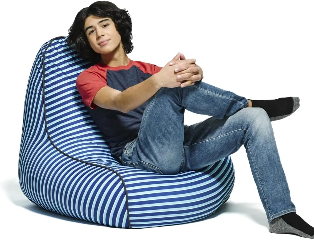 Yogibo Zoola Lounger Outdoor Bean Bag Chair for Adults with Filling, Comfy Single Beanbag Patio Pool Deck Lounge Furniture, Water-Resistant Washable Cover, Marine