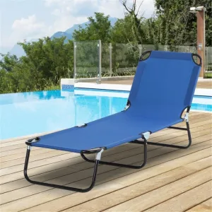 yotefe Lounge Chair Outdoor, Sun Tanning Chair with Face Hole, Folding Beach Lounge Chair with 5 Adjustable Positions, Heavy Duty Recliner Chairs for Lawn, Backyard, Camping,Blue