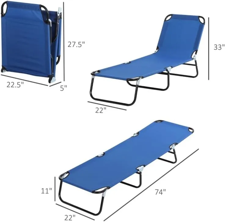 yotefe Lounge Chair Outdoor, Sun Tanning Chair with Face Hole, Folding Beach Lounge Chair with 5 Adjustable Positions, Heavy Duty Recliner Chairs for Lawn, Backyard, Camping,Blue