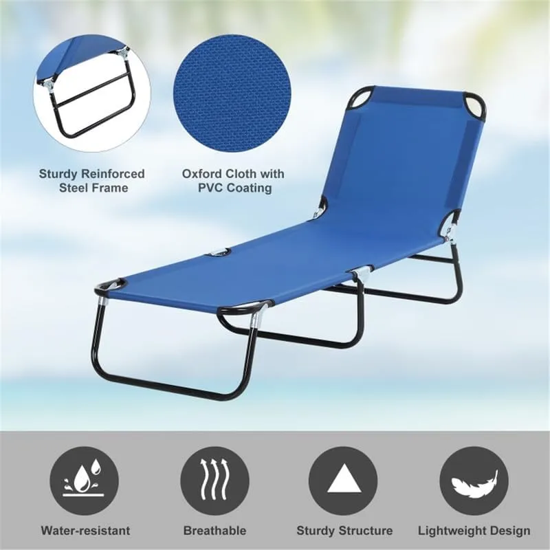 yotefe Lounge Chair Outdoor, Sun Tanning Chair with Face Hole, Folding Beach Lounge Chair with 5 Adjustable Positions, Heavy Duty Recliner Chairs for Lawn, Backyard, Camping,Blue