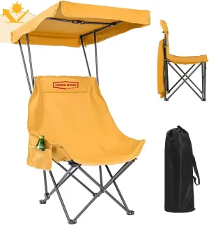 YOUNG WOOD Portable Camping Chair Beach Chair with Shade Canopy, Fold Lightweight Oversized for All, Easy to Open, Close Without Installation, Side Pocket Design for All Outdoor Activities, Turmeric
