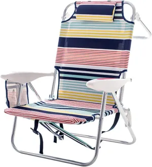 YUEWO Backpack Beach Chair, Adjustable 4-Position Beach Camping Folding Chair with Cooler Bag Headrest for Sunbathing Fishing Traveling