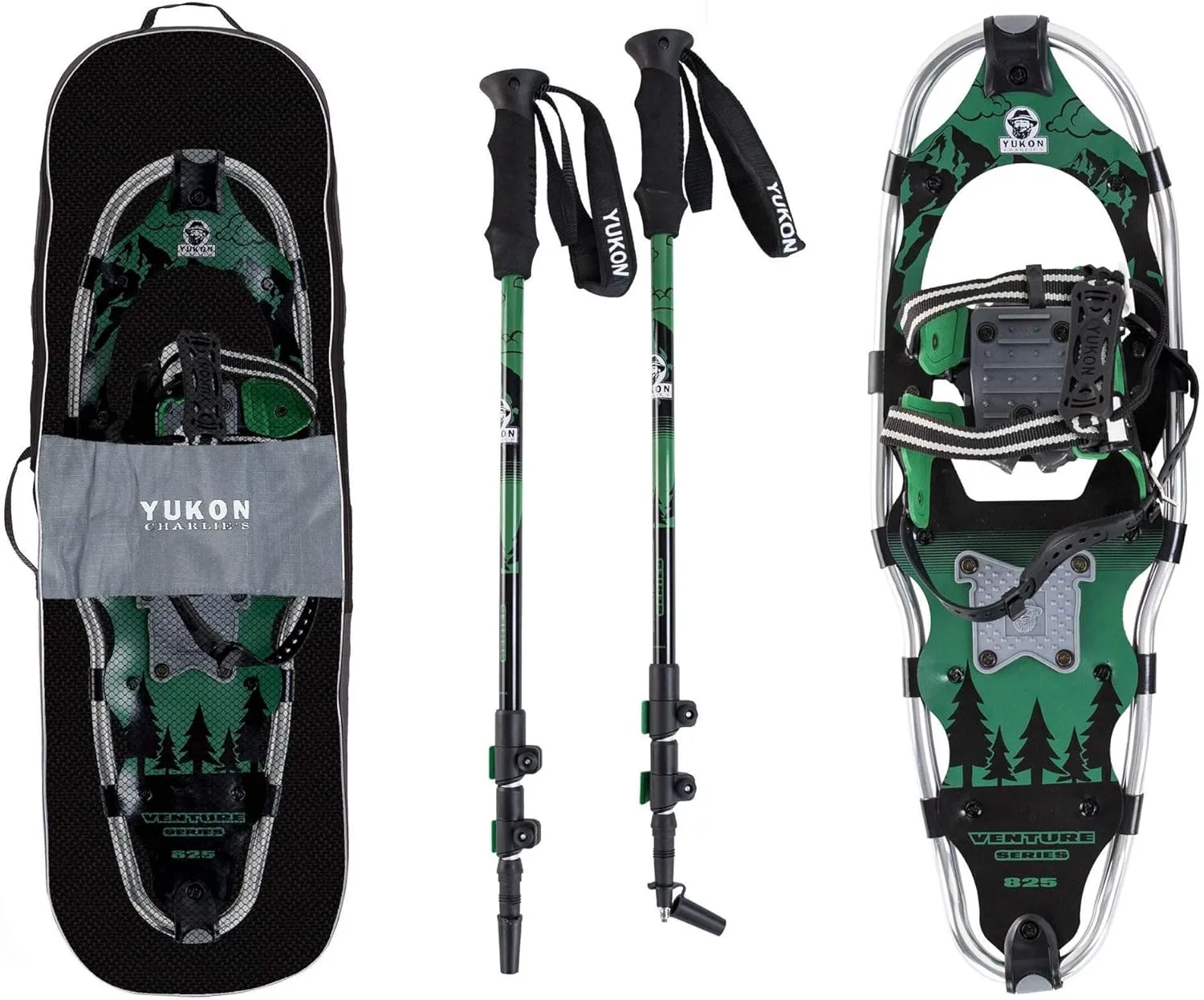 Yukon Charlie's Advanced 9x30 Inch Men's Snowshoe Kit with Aluminum Poles & Bag