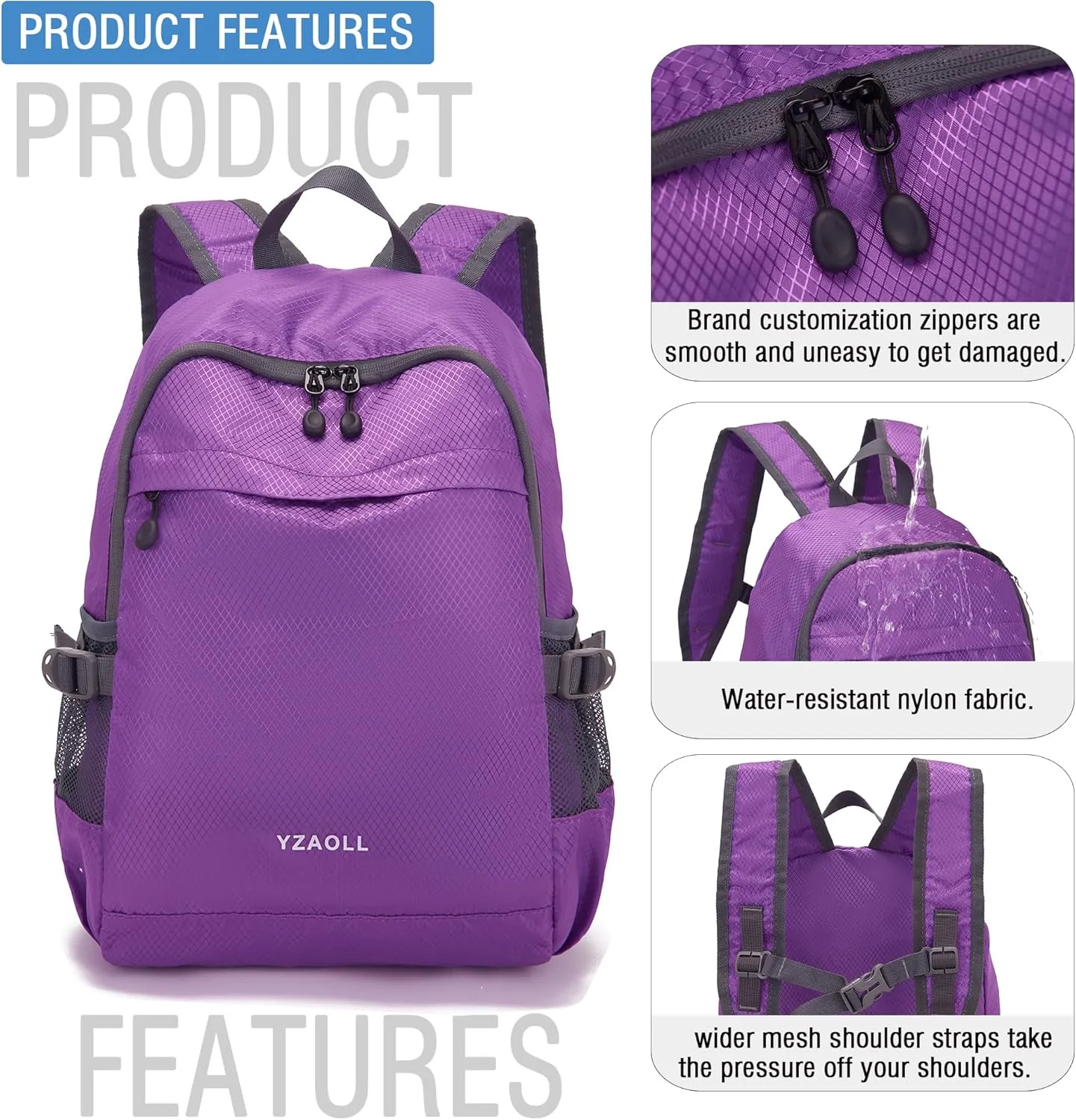 YZAOLL Small Lightweight Packable Hiking Backpack, 20L Hiking Backpack Day Pack for Women Men Travel Camping Vacation,Purple