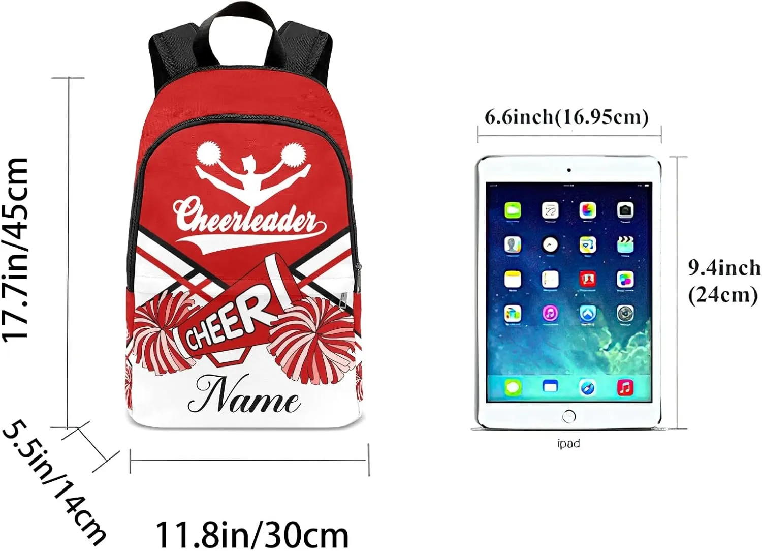zaaprintblanket Personalized Cheerleader Cheer White Red Backpack Casual Daypack Bag for Man Woman