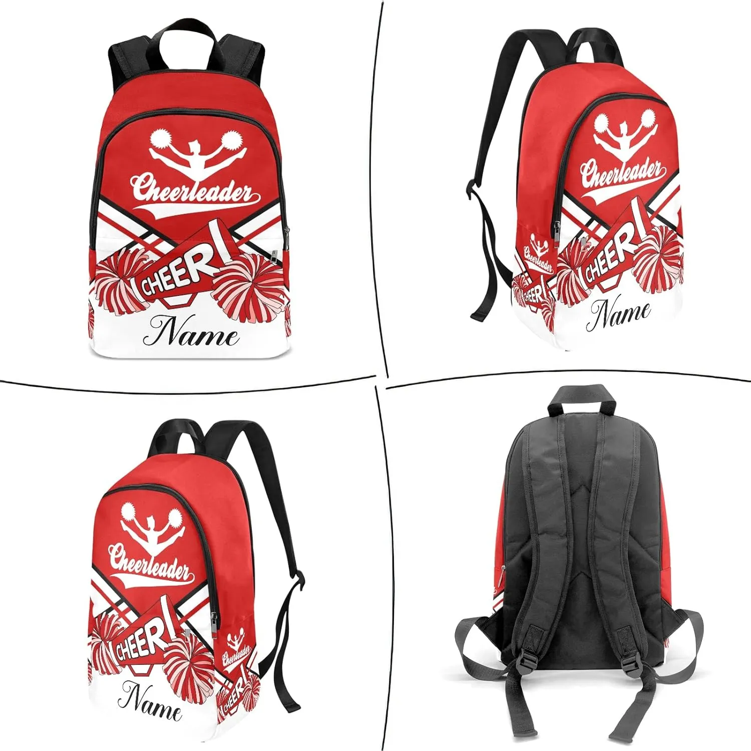 zaaprintblanket Personalized Cheerleader Cheer White Red Backpack Casual Daypack Bag for Man Woman