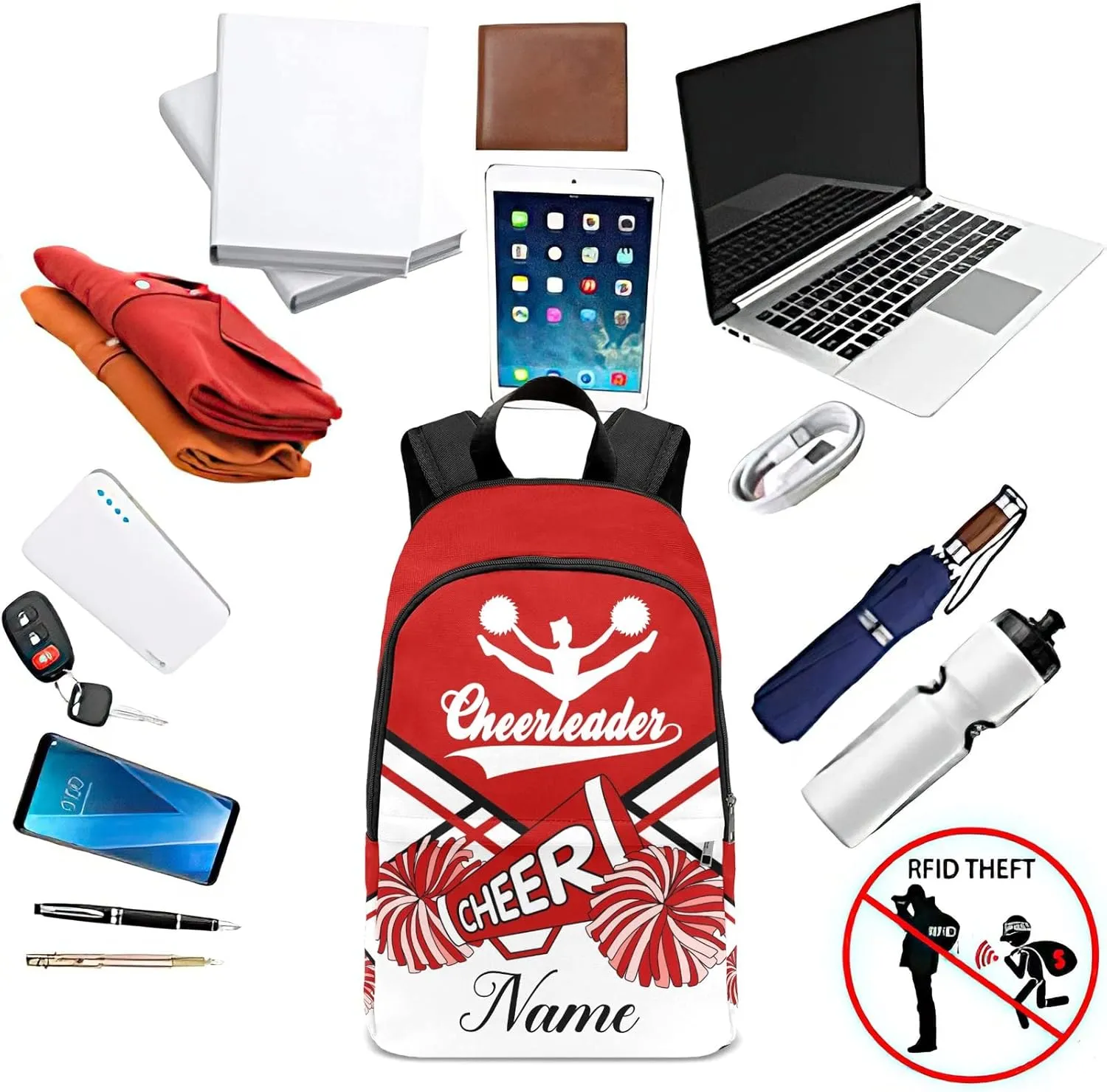 zaaprintblanket Personalized Cheerleader Cheer White Red Backpack Casual Daypack Bag for Man Woman
