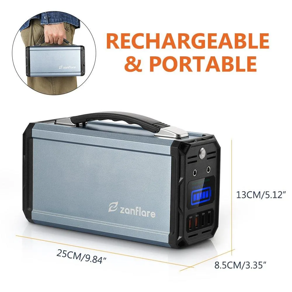 Zanflare Portable Generator, 300W 222Wh Portable Power Station, Dual 120V AC Outlets, 3 DC Ports, 4 USB Ports, Solar Generator for Outdoors Camping Travel Fishing Emergency