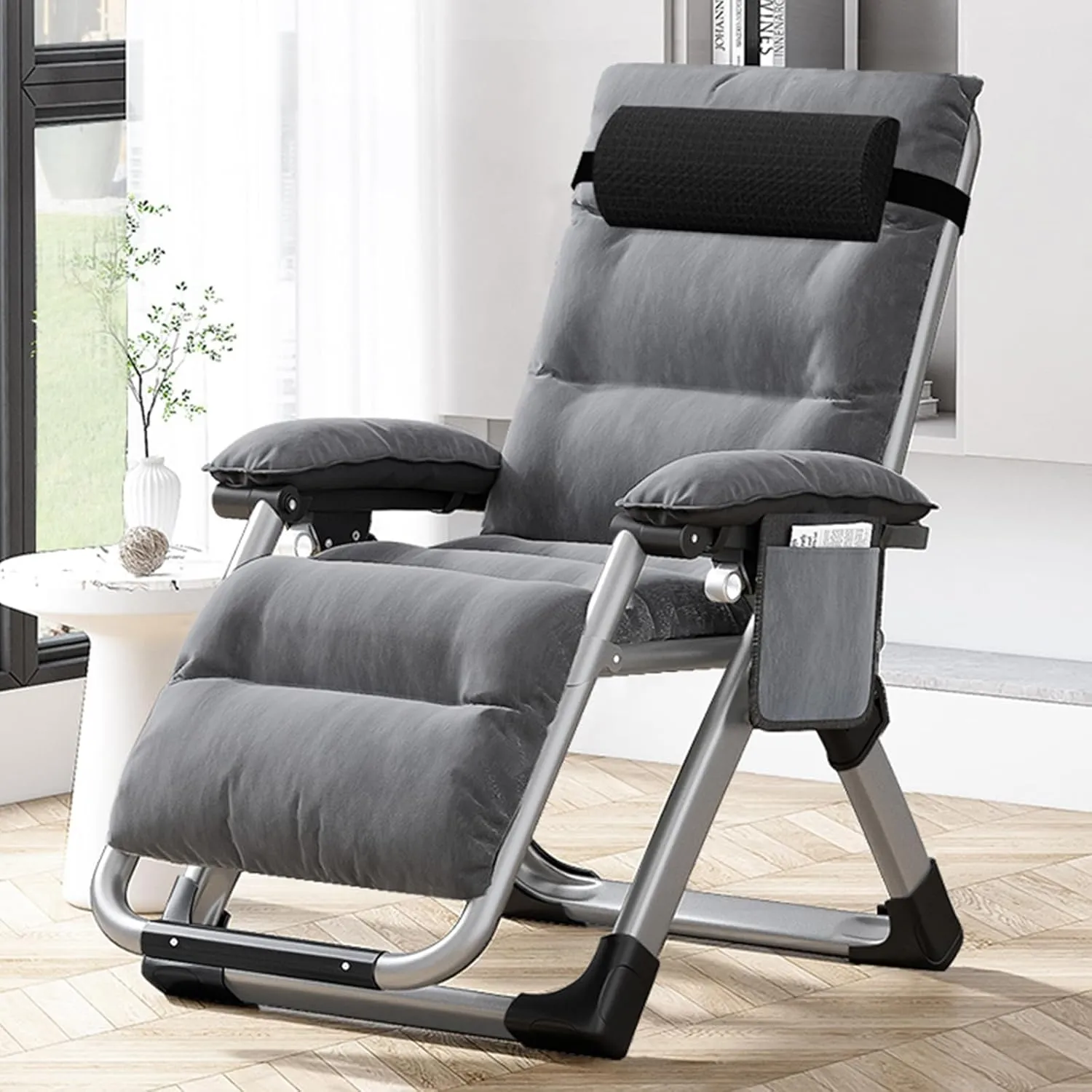Zero Gravity Chair, Lawn Recliner, Reclining Patio Lounger Chair, Folding Portable Chaise with Detachable Soft Cushion, Cup Holder, Headrest
