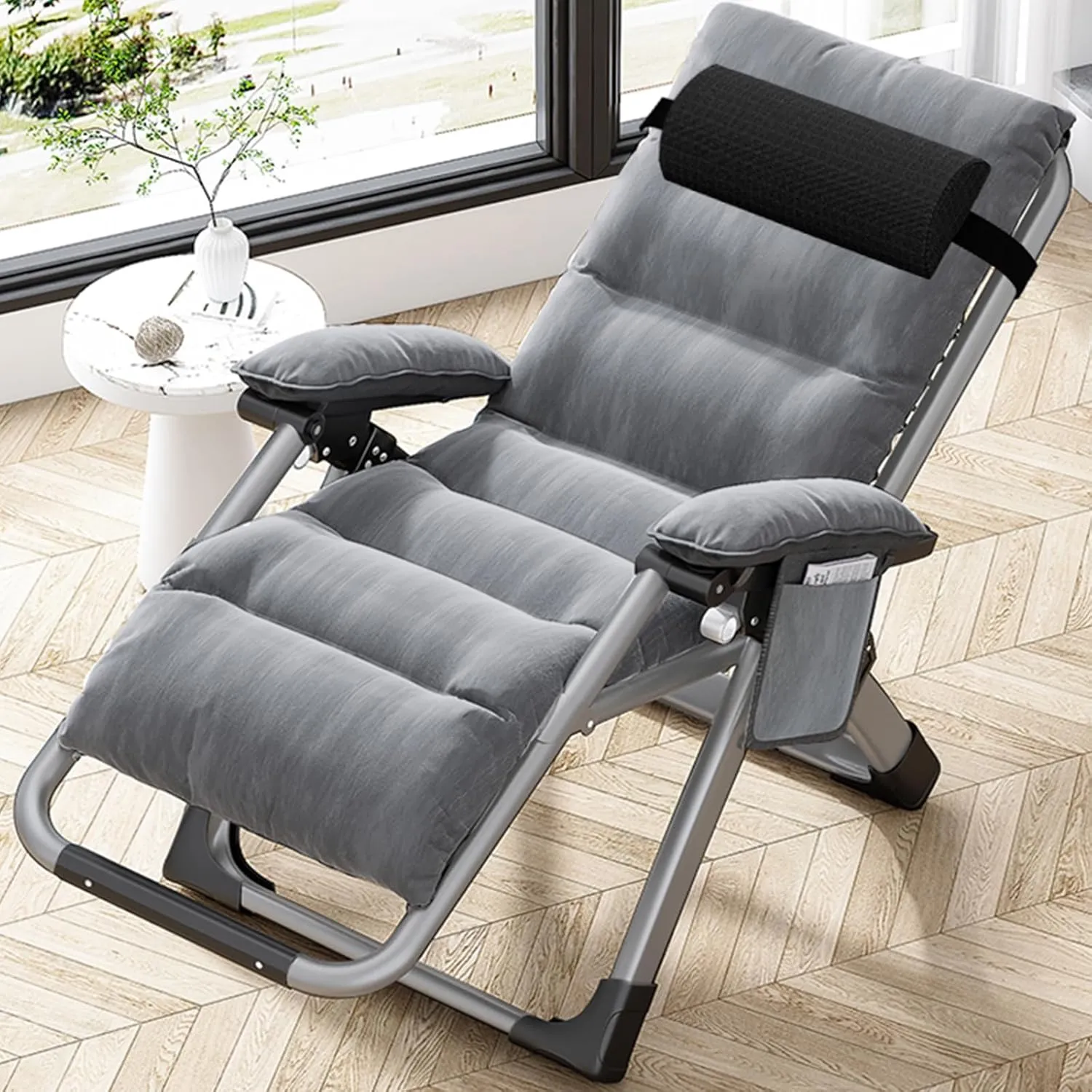 Zero Gravity Chair, Lawn Recliner, Reclining Patio Lounger Chair, Folding Portable Chaise with Detachable Soft Cushion, Cup Holder, Headrest