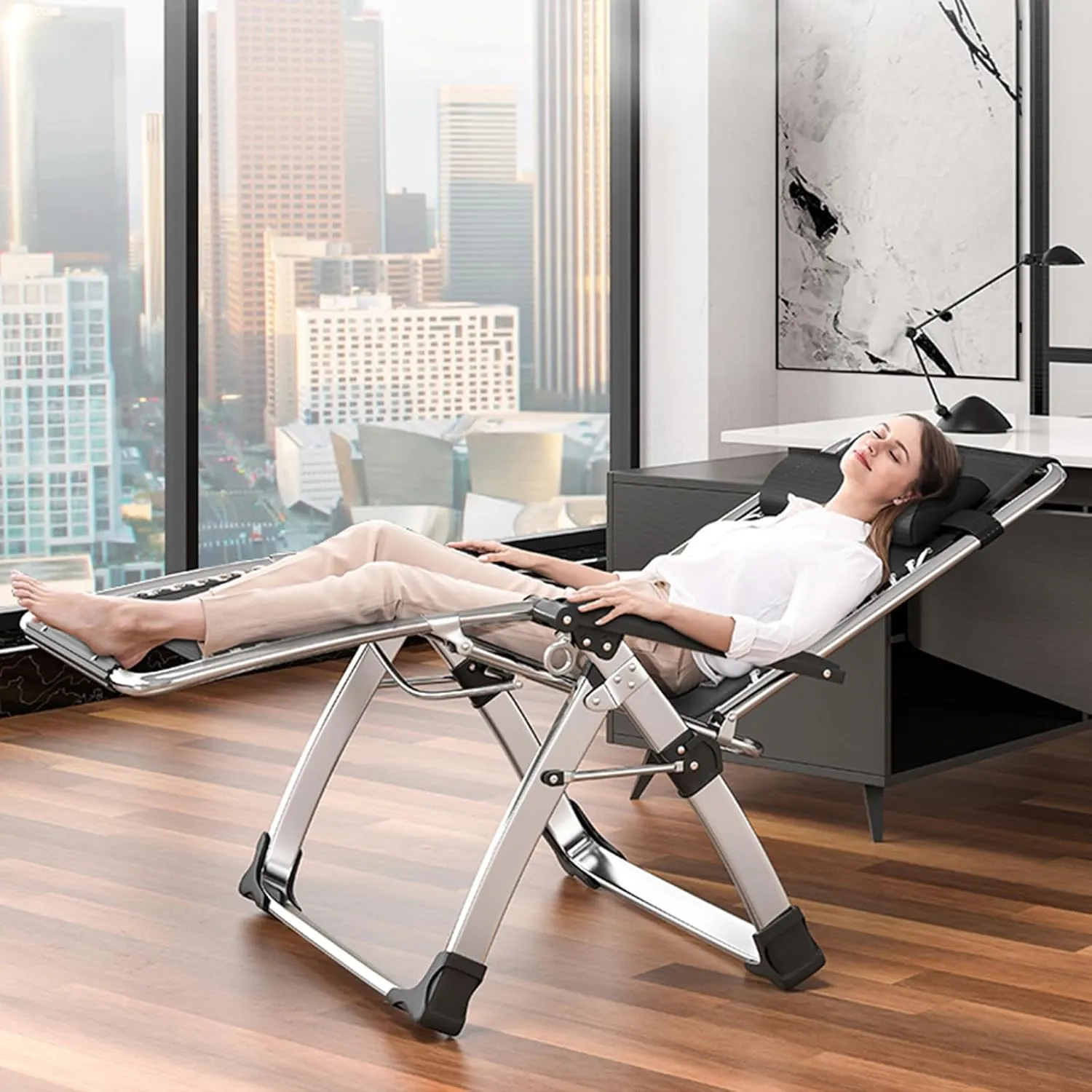 Zero Gravity Chair, Lawn Recliner, Reclining Patio Lounger Chair, Folding Portable Chaise with Detachable Soft Cushion, Cup Holder, Headrest