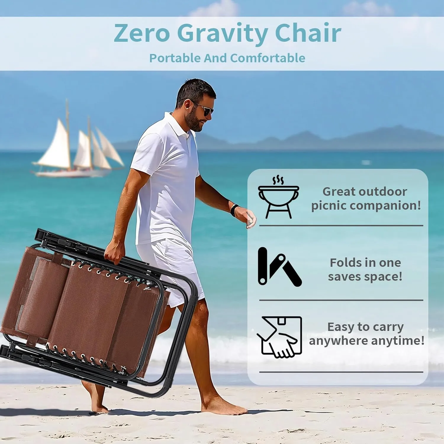 Zero Gravity Chair Set of 2, 350 lbs Capacity, Reclining Folding Outdoor Chairs with Adjustable Headrest & Cup Holder, Anti - Gravity Loungers for Backyard, Patio, Lawn, Poolside (Brown)