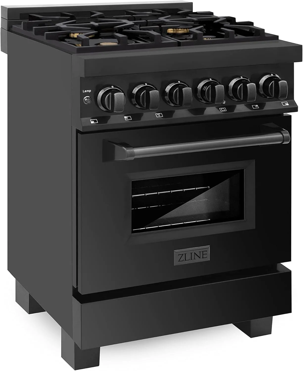 ZLINE 24" 2.8 cu. ft. Dual Fuel Range with Gas Stove and Electric Oven in Black Stainless Steel with Brass Burners (RAB-BR-24)