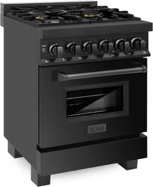 ZLINE 24" 2.8 cu. ft. Dual Fuel Range with Gas Stove and Electric Oven in Black Stainless Steel with Brass Burners (RAB-BR-24)
