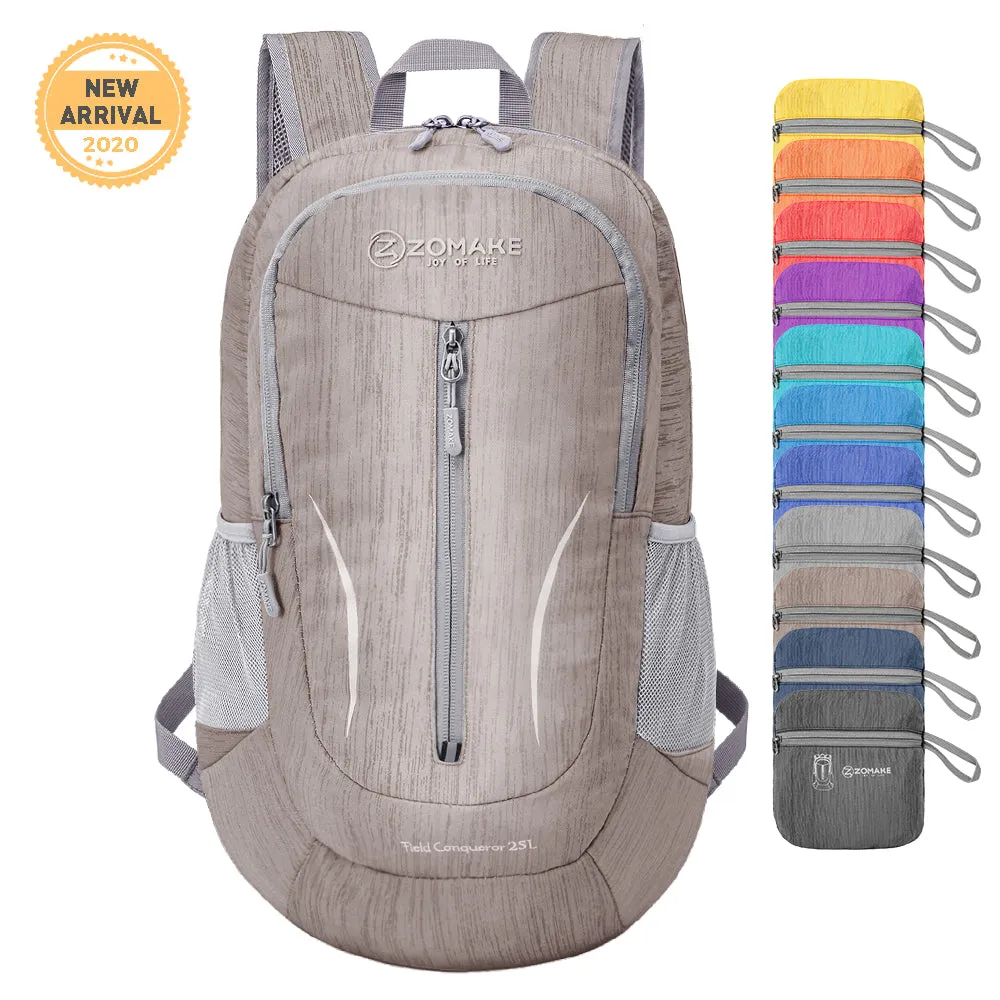ZOMAKE 25L Ultra Lightweight Packable Backpack, Foldable Hiking Backpacks Water Resistant Small Folding Daypack for Travel(Light Gray)