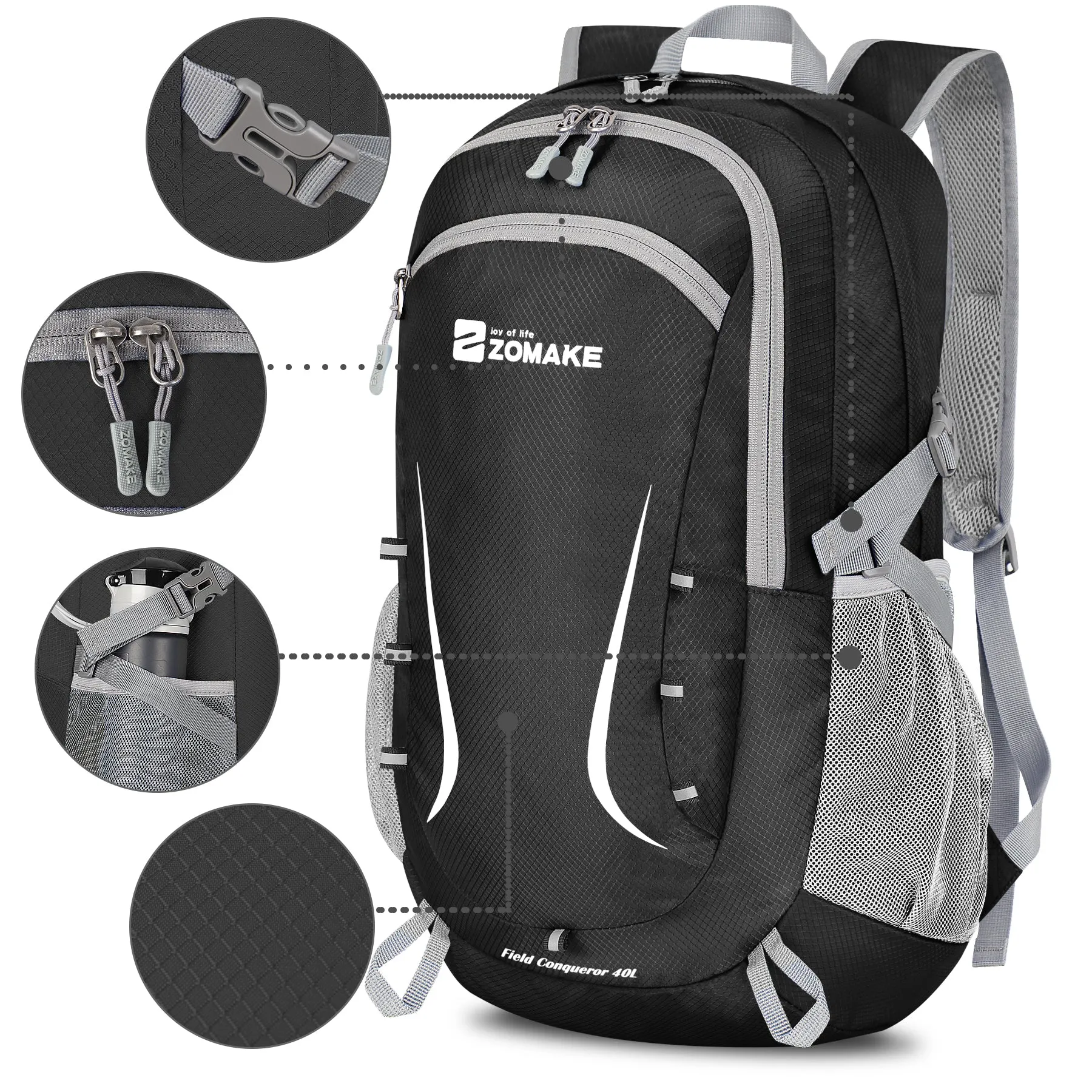 ZOMAKE Lightweight Packable Backpack 35L, Foldable Backpacks Water Resistant Collapsible Light Daypack for Hiking(Black)
