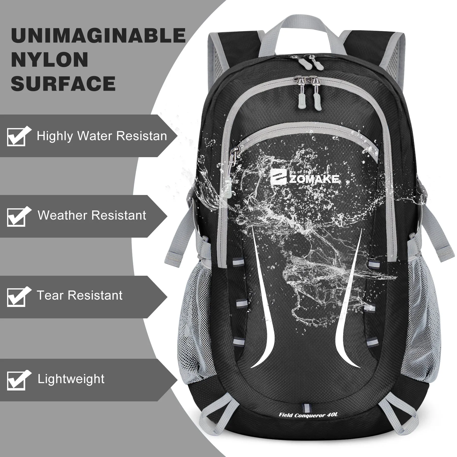 ZOMAKE Lightweight Packable Backpack 35L, Foldable Backpacks Water Resistant Collapsible Light Daypack for Hiking(Black)