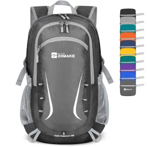 ZOMAKE Lightweight Packable Backpack 35L, Foldable Backpacks Water Resistant Collapsible Light Daypack for Hiking(Medium Grey)
