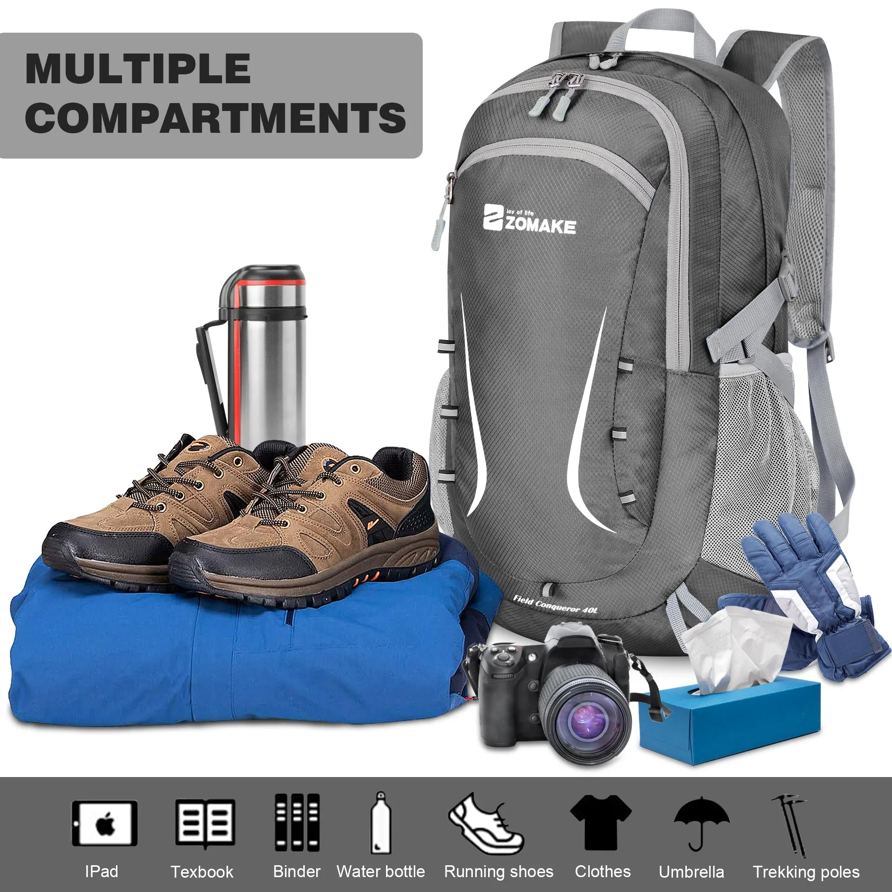 ZOMAKE Lightweight Packable Backpack 35L, Foldable Backpacks Water Resistant Collapsible Light Daypack for Hiking(Medium Grey)