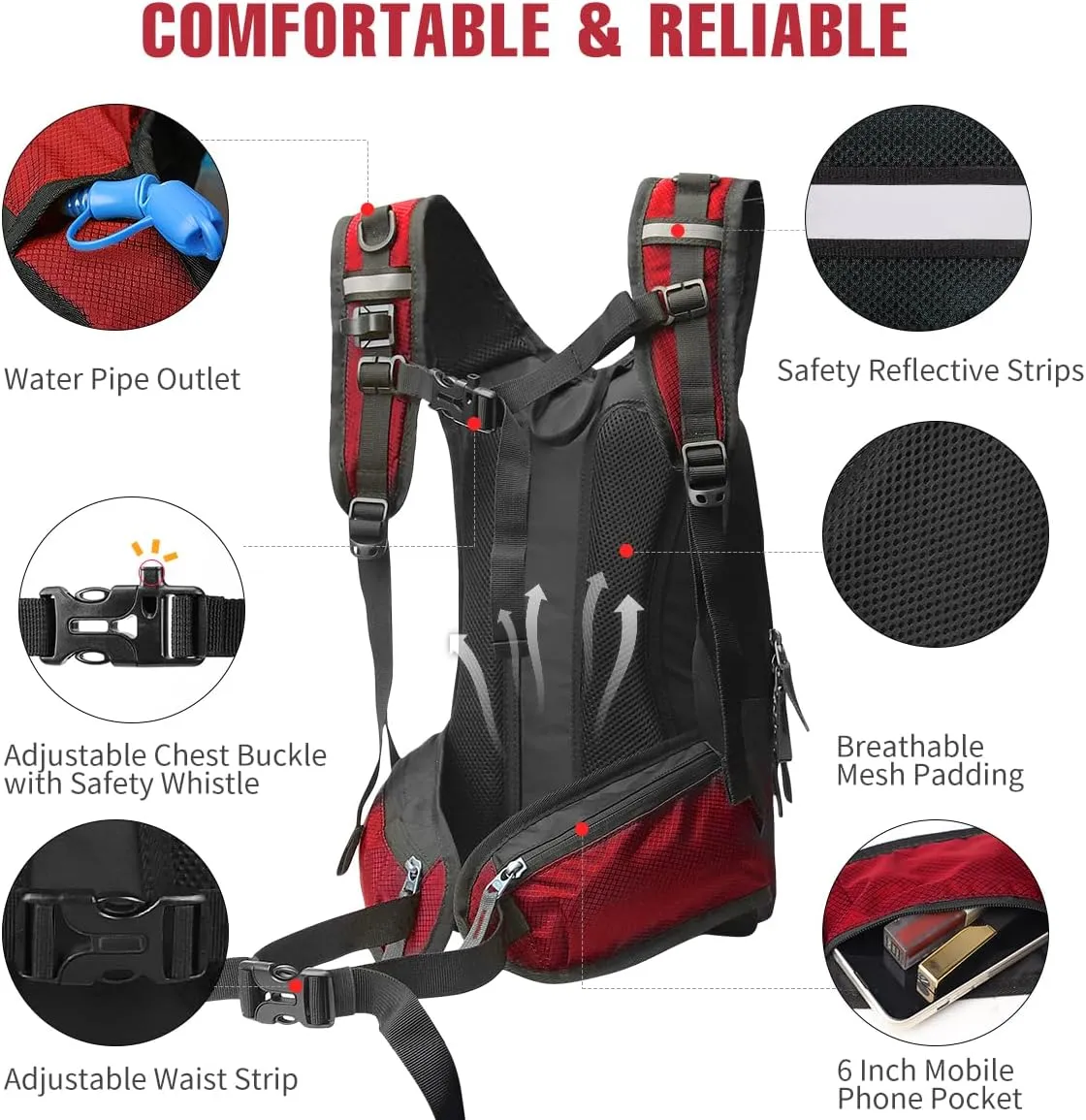 Zounich Hydration Backpack, Breathable Running Backpack with 3L Water Bladder, Large Capacity Hiking Rucksack Outdoors Hydration Bag Pack Perfect for Cycling Camping Fitness Climbing Fits Men & Women
