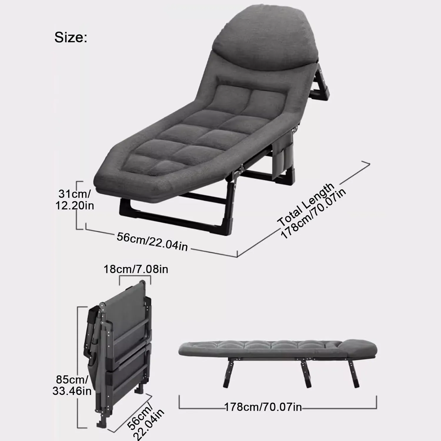 ZTGL D,178x56cm, Camping Cot Portable, Folding Cot Bed for Adults, Folding Camping Cot, Outdoor Lounge Chair, Folding Chaise with Mattress, Oxford Travel Camp Cots